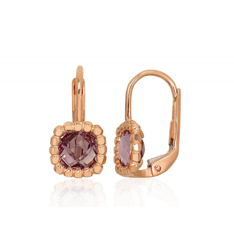 Gold earrings with 'english' lock 1201293(Au-R)_AM, Red Gold 585°, Amethyst