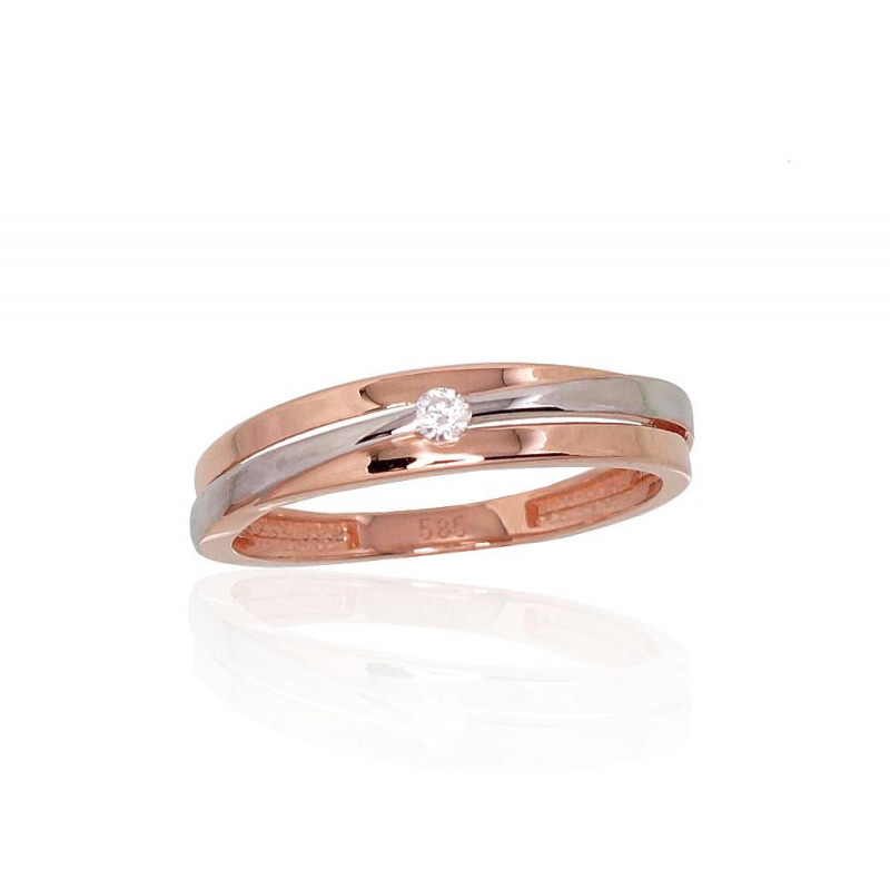 Gold ring 1100875(Au-R+PRh-W)_CZ, Red Gold 585°, Rhodium (Plating) , Zirkons