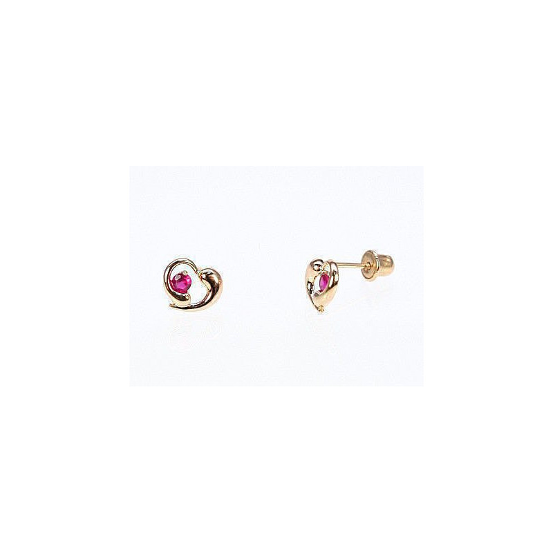 Gold screw studs earrings 1200038(Au-R)_CZ-RO, Red Gold 585°, Zirkons