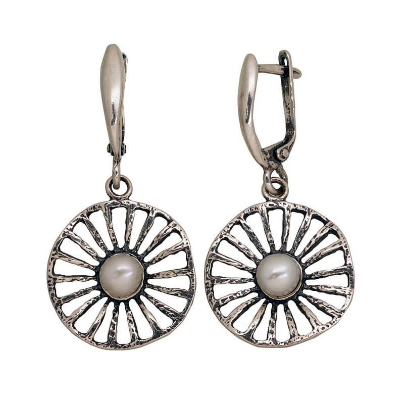 Silver earrings with 'english' lock 2203540(POx-Bk)_PE, Silver 925°, oxide (Plating), Fresh-water Pearl