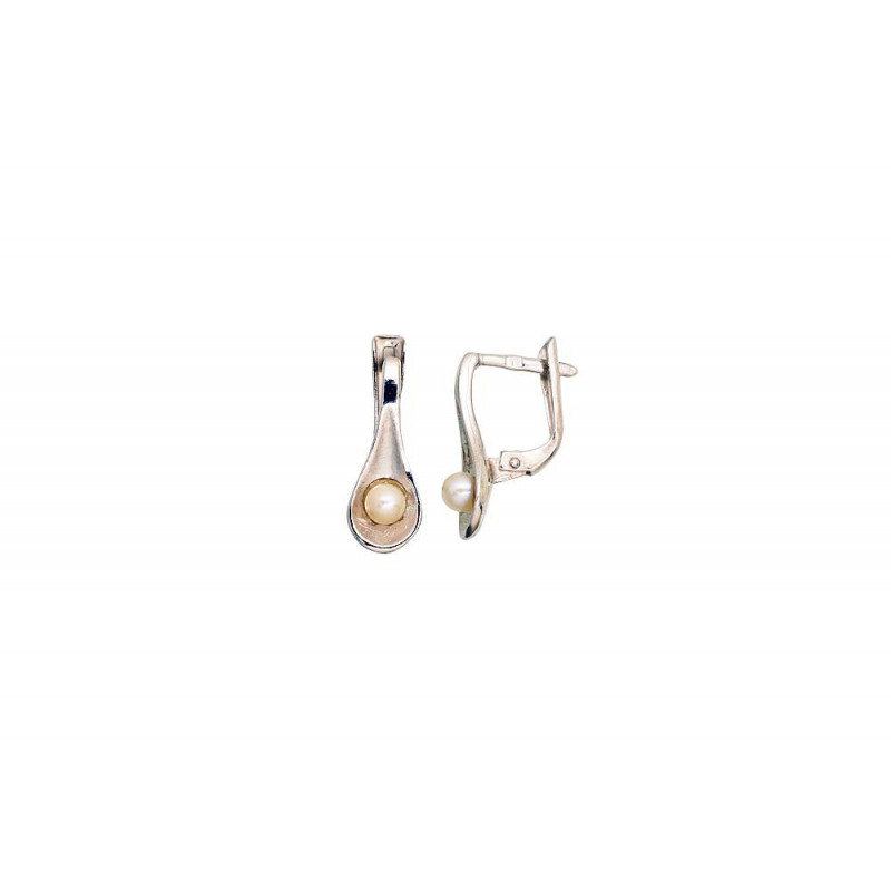 Silver earrings with 'english' lock 2203549(PRh-Gr)_PE, Silver 925°, Rhodium (Plating), Fresh-water Pearl