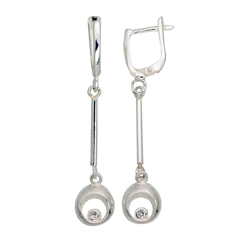 Silver earrings with 'english' lock 2203566_CZ, Silver 925°, Zirkons