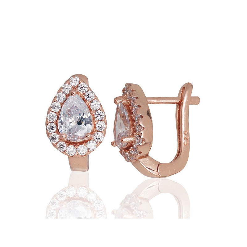 Silver earrings with 'english' lock 2203669(PAu-R)_CZ, Silver 925°, red gold (Plating), Zirkons