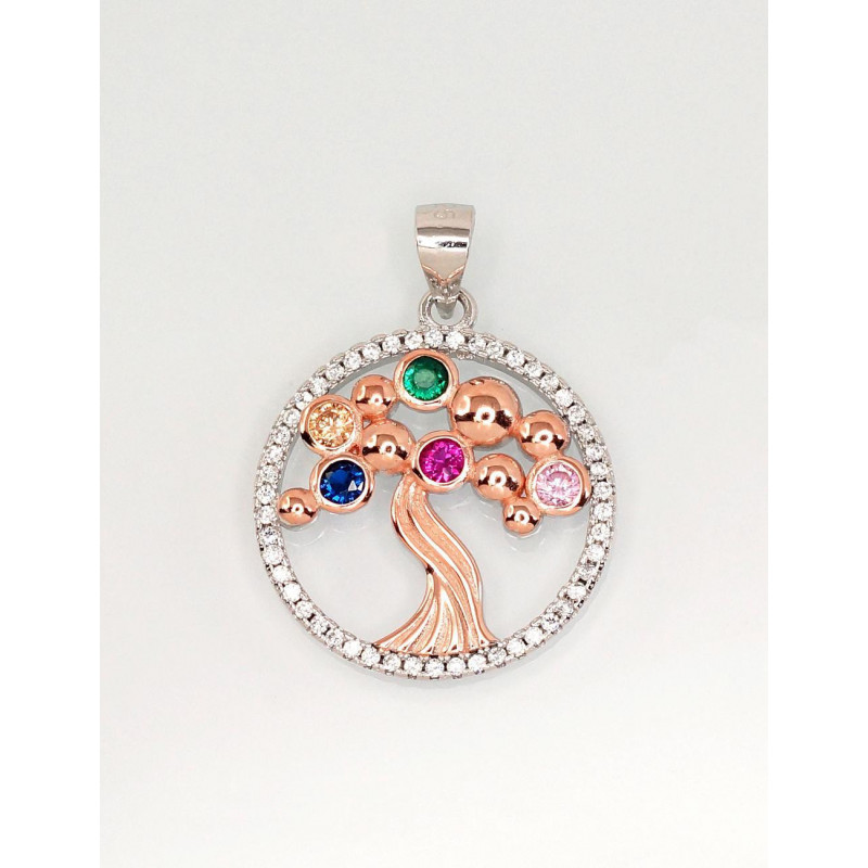 Silver pendant 2301744(PRh-Gr+PAu-R)_CZ+CZ-MIX, Silver 925°, red gold (Plating)/, Rhodium (Plating), Zirkons