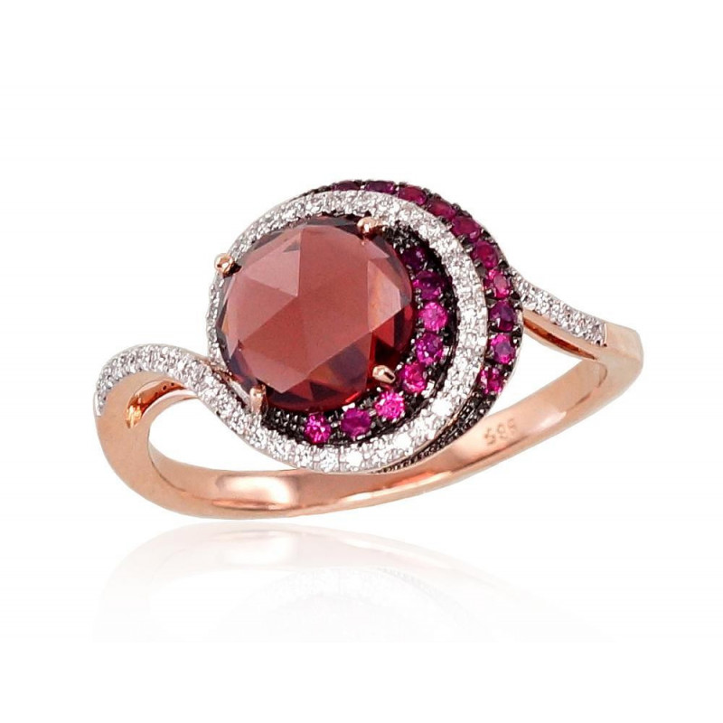 Gold ring 1100120(Au-R+PRh-W+PRh-Bk)_DI+RB+GR, Red Gold 585°, Rhodium (Plating) , Diamonds , Ruby , Garnet