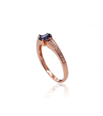 Gold ring 1100423(Au-R)_DI+SA, Red Gold 585°, Diamonds , Sapphire