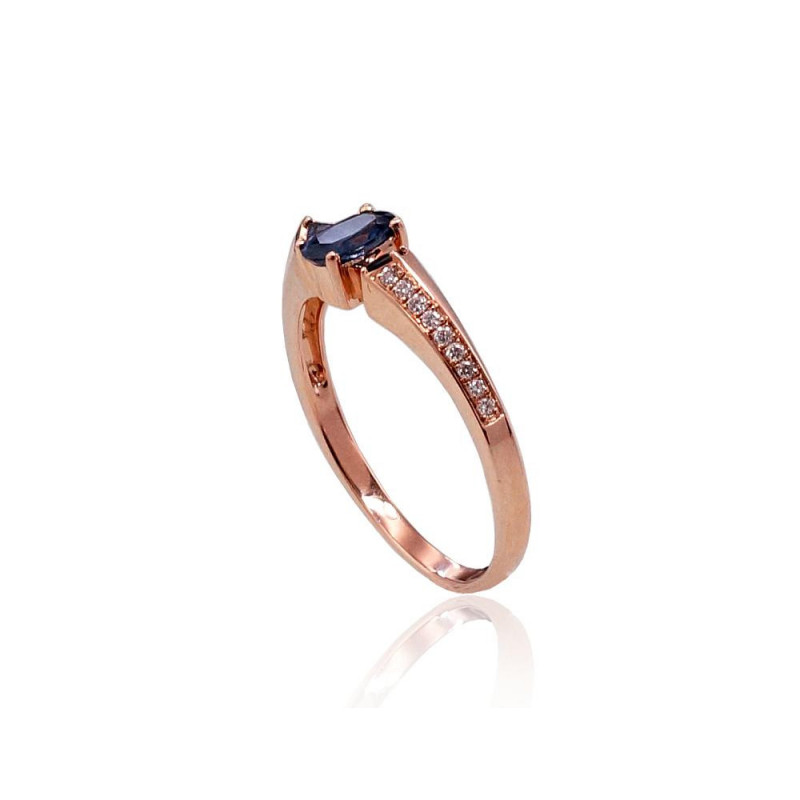 Gold ring 1100423(Au-R)_DI+SA, Red Gold 585°, Diamonds , Sapphire