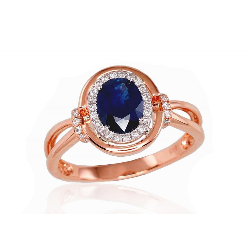 Gold ring 1100525(Au-R+Au-W)_DI+SA, White/Red Gold 585°, Diamonds , Sapphire