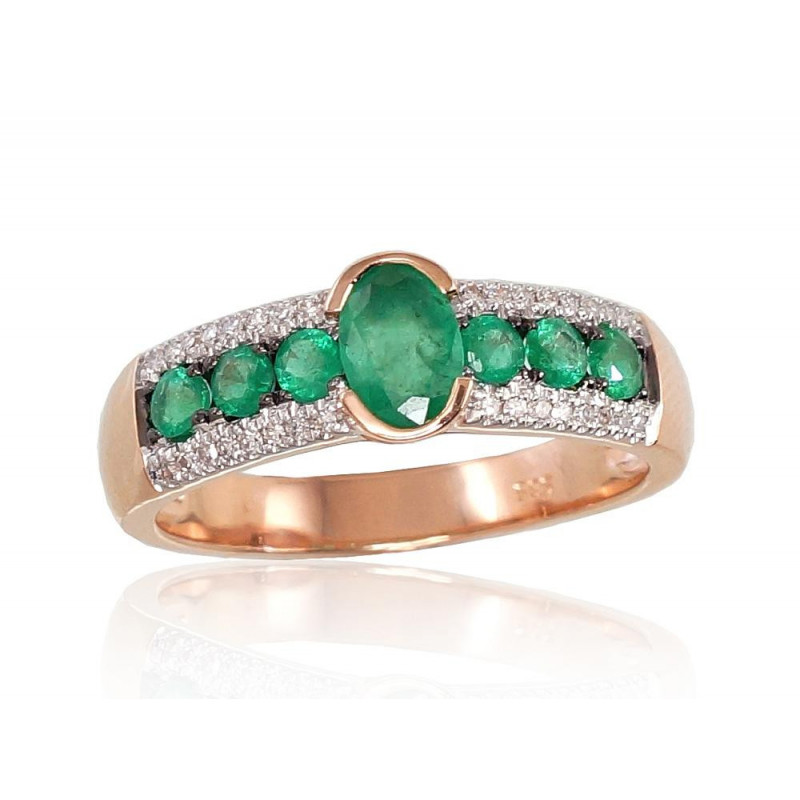 Gold ring 1100665(Au-R+PRh-W+PRh-Bk)_DI+EM, Red Gold 585°, Rhodium (Plating) , Diamonds , Emerald