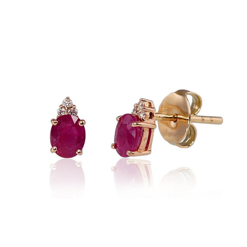 Gold classic studs earrings 1200248(Au-R+PRh-W)_DI+RB, Red Gold 585°, Rhodium (Plating) , Diamonds , Ruby