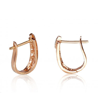 Gold earrings with 'english' lock 1200386(Au-R+PRh-W)_DI, Red Gold 585°, Rhodium (Plating) , Diamonds