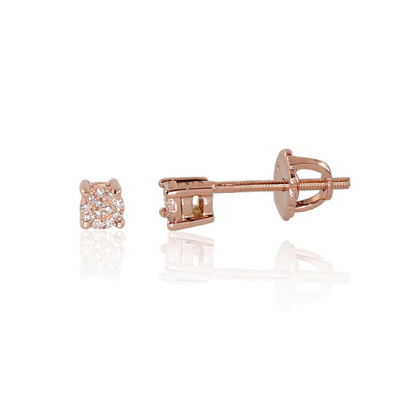 Gold screw studs earrings 1200452(Au-R)_DI, Red Gold 585°, Diamonds