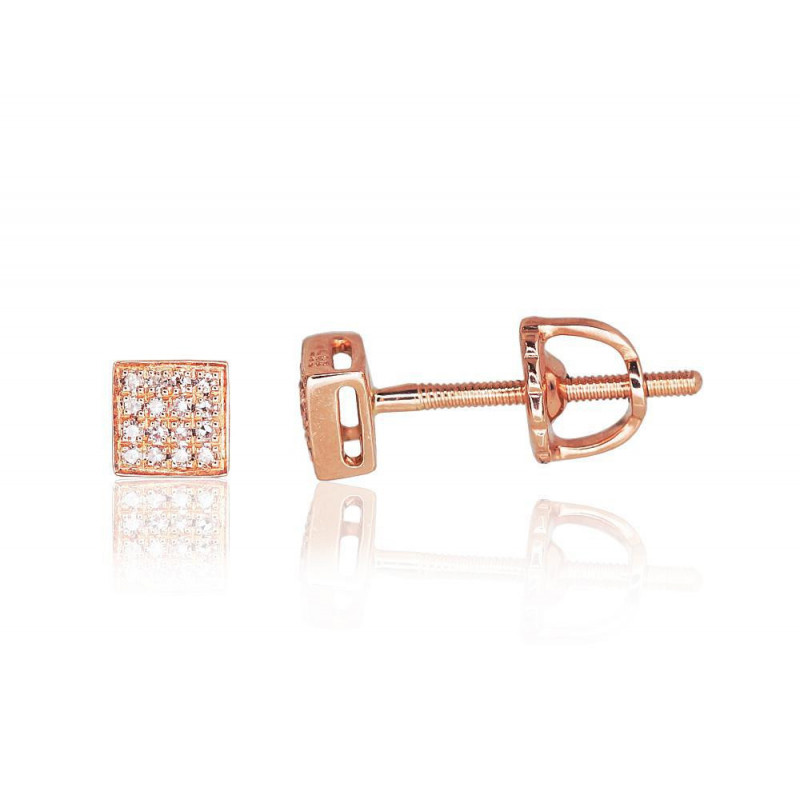 Gold screw studs earrings 1200509(Au-R)_DI, Red Gold 585°, Diamonds