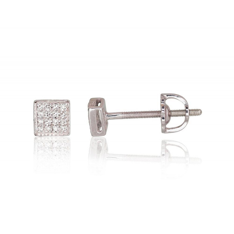 Gold screw studs earrings 1200509(Au-W)_DI, White Gold 585°, Diamonds