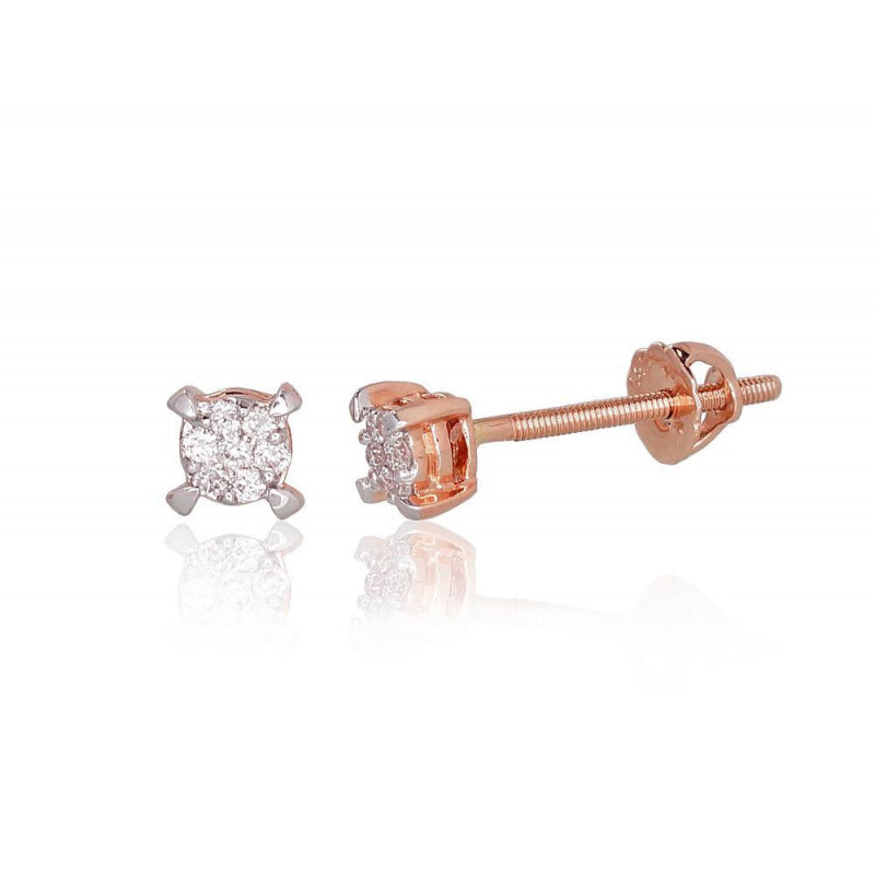 Gold screw studs earrings 1200510(Au-R+PRh-W)_DI, Red Gold 585°, Rhodium (Plating) , Diamonds