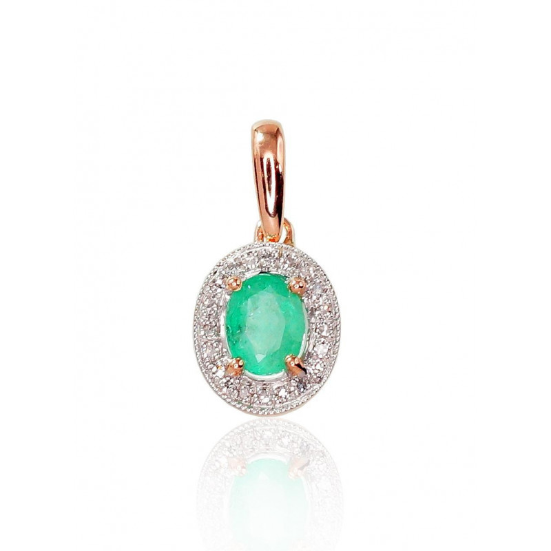 Gold pendant 1300410(Au-R+PRh-W)_DI+EM, Red Gold 585°, Rhodium (Plating) , Diamonds , Emerald