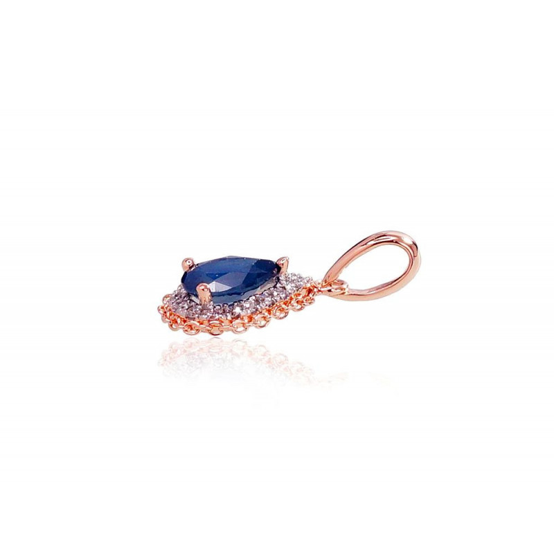 Gold pendant 1300411(Au-R+PRh-W)_DI+SA, Red Gold 585°, Rhodium (Plating) , Diamonds , Sapphire