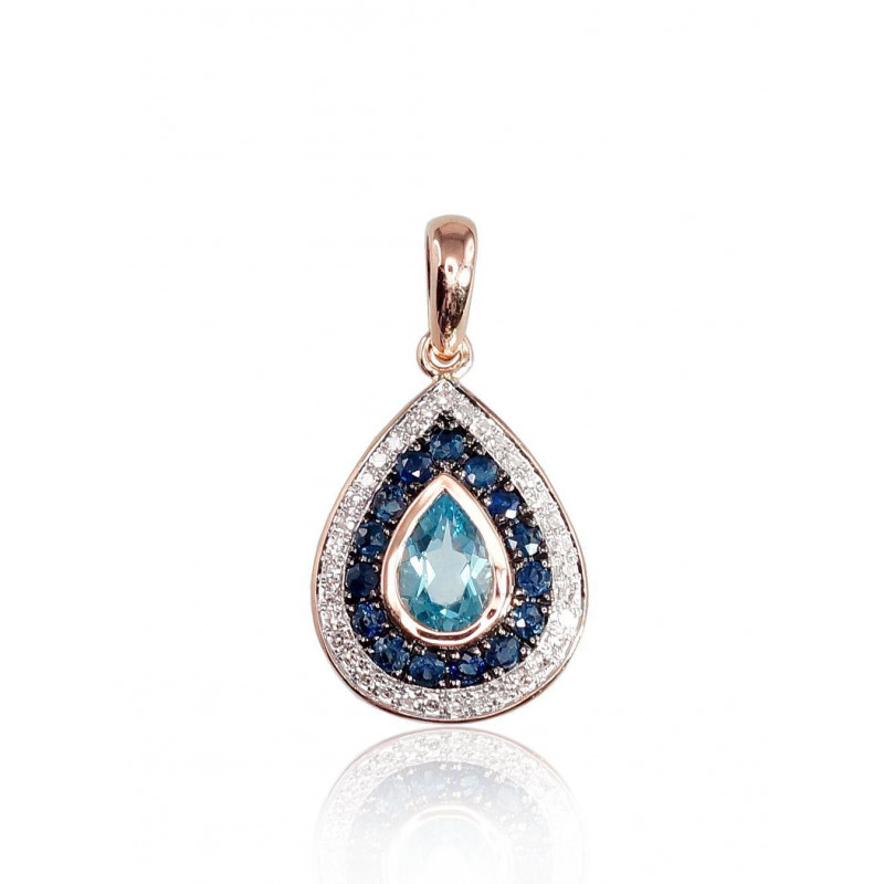 Gold pendant 1300412(Au-R+PRh-W+PRh-Bk)_DI+SA+TZB, Red Gold 585°, Rhodium (Plating) , Diamonds , Sapphire , Blue Topaz