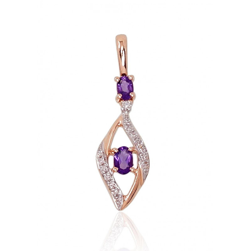 Gold pendant 1300528(Au-R+PRh-W)_DI+AM, Red Gold 585°, Rhodium (Plating) , Diamonds , Amethyst