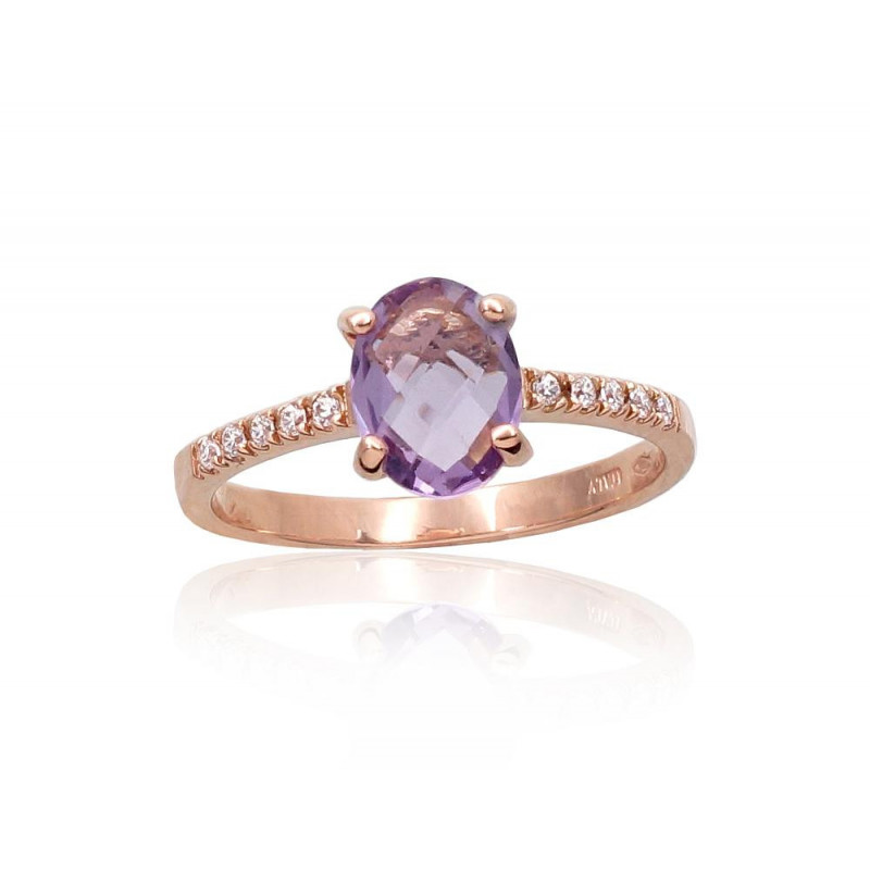 Gold ring 1100956(Au-R)_CZ+AM, Red Gold 585°, Zirkons , Amethyst