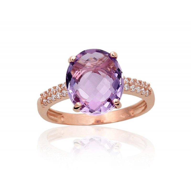 Gold ring 1100957(Au-R)_CZ+AM, Red Gold 585°, Zirkons , Amethyst