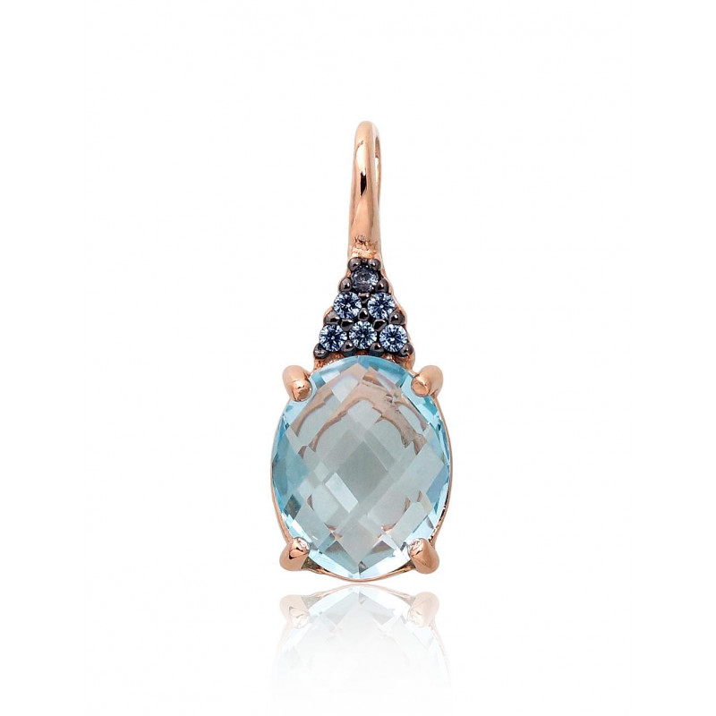 Gold pendant 1300822(Au-R+PRh-Bk)_CZ-LB+TZLB, Red Gold 585°, Rhodium (Plating) , Zirkons , Sky Blue Topaz