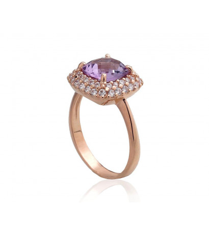 Gold ring 1100962(Au-R)_CZ+AM, Red Gold 585°, Zirkons , Amethyst