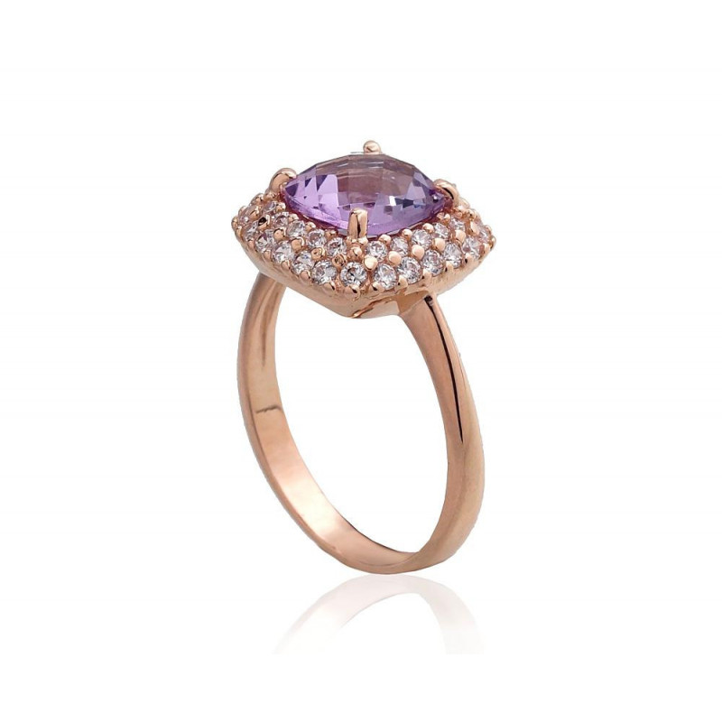 Gold ring 1100962(Au-R)_CZ+AM, Red Gold 585°, Zirkons , Amethyst