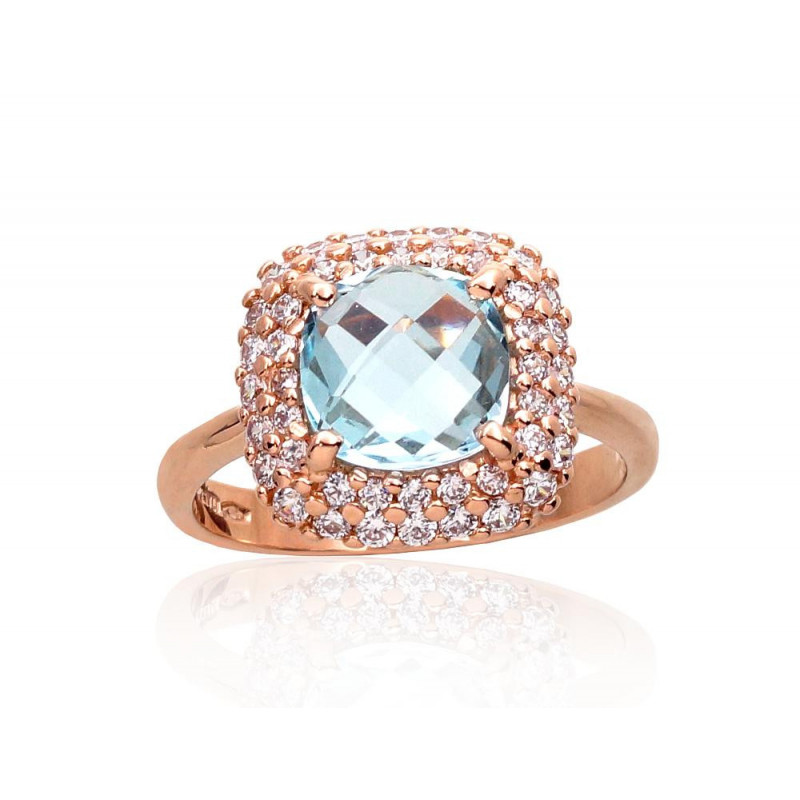 Gold ring 1100962(Au-R)_CZ+TZLB, Red Gold 585°, Zirkons , Sky Blue Topaz