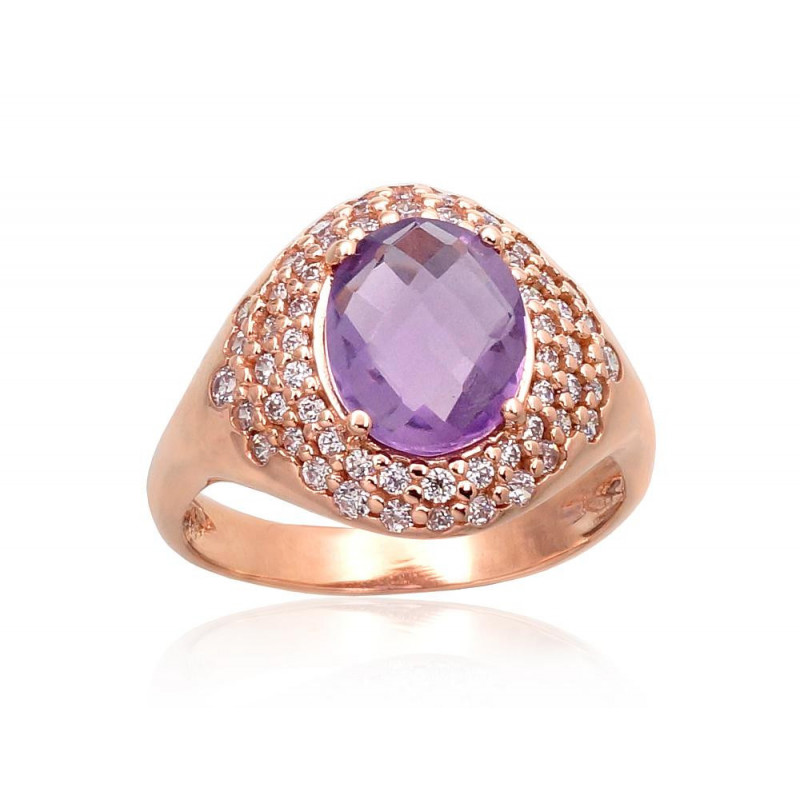 Gold ring 1100961(Au-R)_CZ+AM, Red Gold 585°, Zirkons , Amethyst