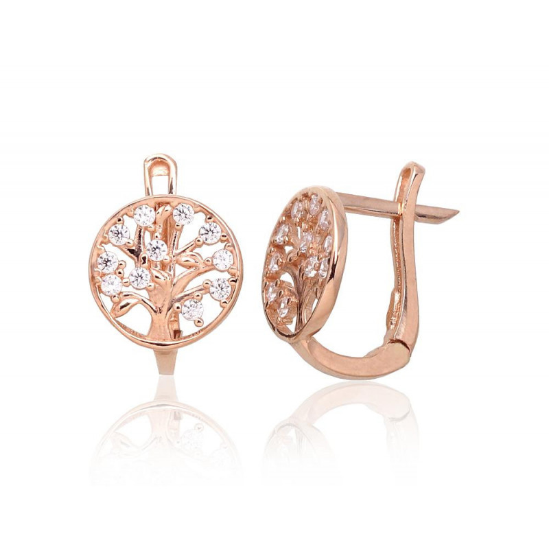 Gold earrings with 'english' lock 1201318(Au-R)_CZ, Red Gold 585°, Zirkons