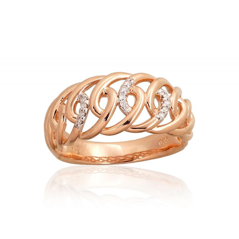 Gold ring 1101017(Au-R+PRh-W)_DI, Red Gold 585°, Rhodium (Plating) , Diamonds