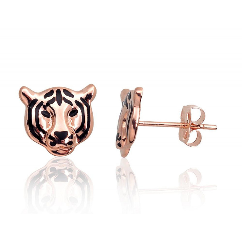 Gold classic studs earrings 1201402(Au-R)_ML-BK, Red Gold 585°, Jewelery enamel