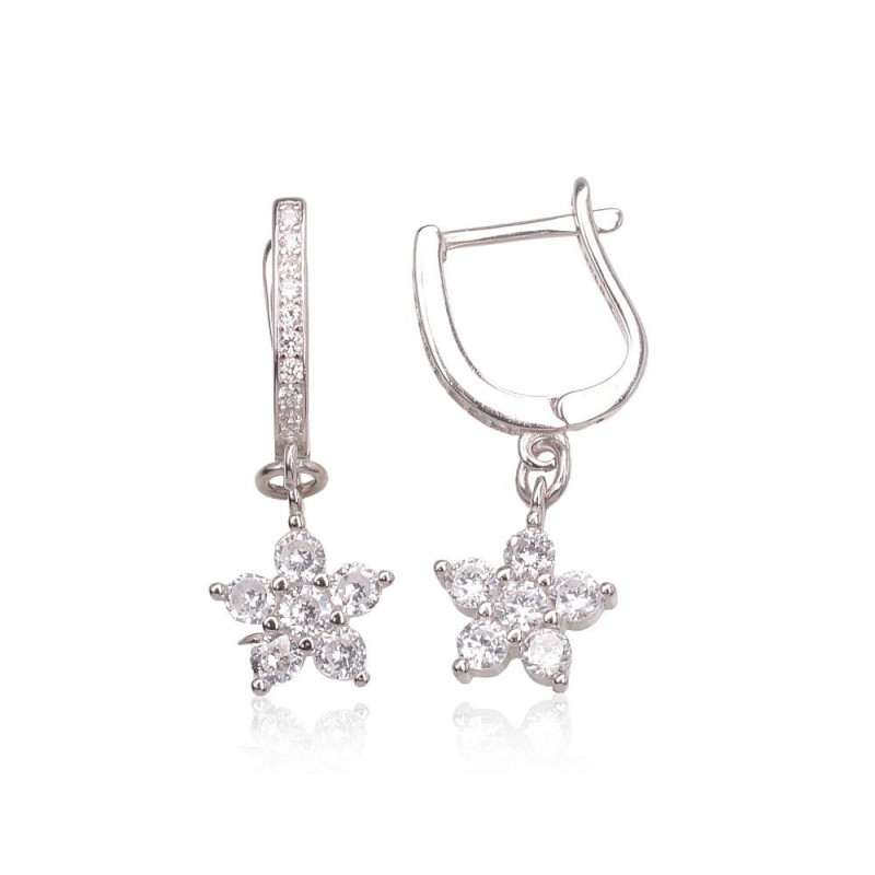 Silver earrings with 'english' lock 2203670(PRh-Gr)_CZ, Silver 925°, Rhodium (Plating), Zirkons