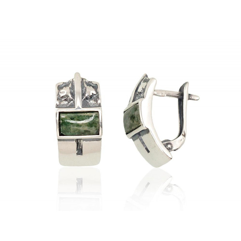 Silver earrings with 'english' lock 2202190(POx-Bk)_ZD, Silver 925°, oxide (Plating), Jadeite