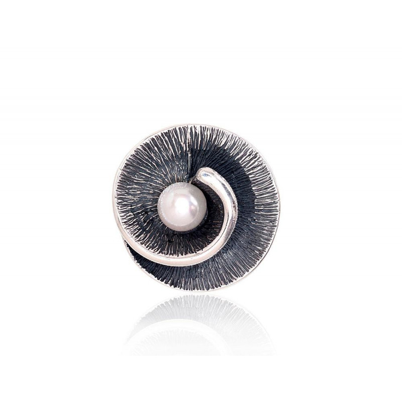 Silver brooch 2920200(POx-Bk)_PE, Silver 925°, oxide (Plating), Fresh-water Pearl