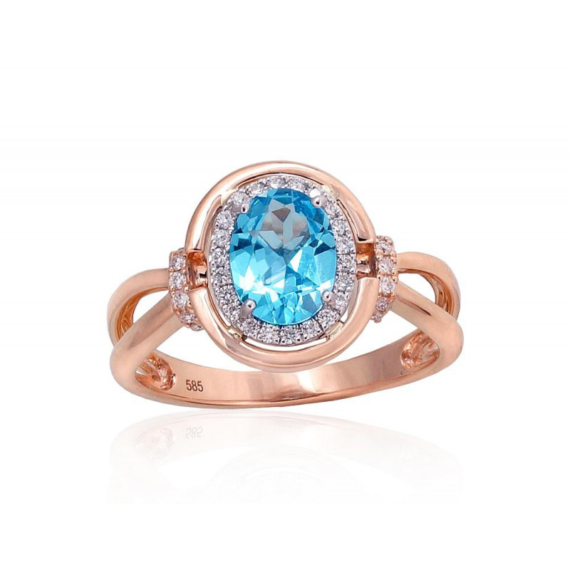 Gold ring 1100525(Au-R+Au-W)_DI+TZB, White/Red Gold 585°, Diamonds , Blue Topaz