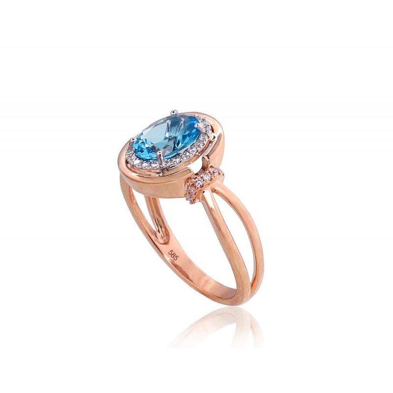 Gold ring 1100525(Au-R+Au-W)_DI+TZB, White/Red Gold 585°, Diamonds , Blue Topaz