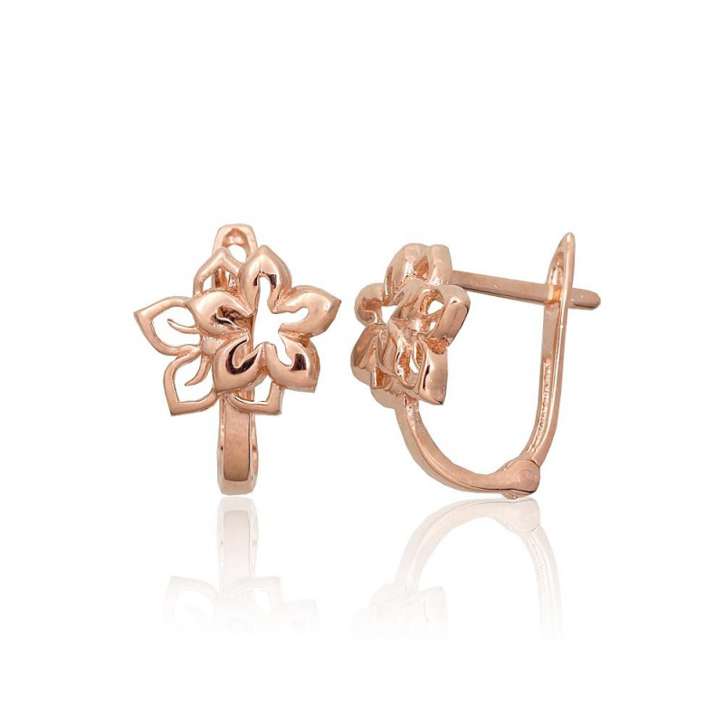 Gold earrings with 'english' lock 1201448(Au-R), Red Gold 585°