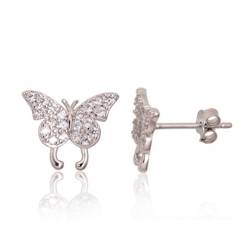 Silver stud earrings 2203685(PRh-Gr)_CZ, Silver 925°, Rhodium (Plating), Zirkons