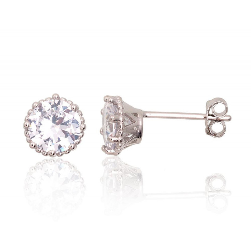 Silver stud earrings 2203686(PRh-Gr)_CZ, Silver 925°, Rhodium (Plating), Zirkons