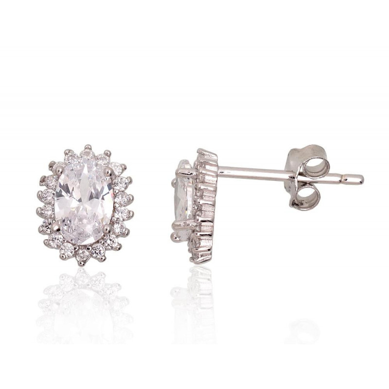 Silver stud earrings 2203687(PRh-Gr)_CZ, Silver 925°, Rhodium (Plating), Zirkons