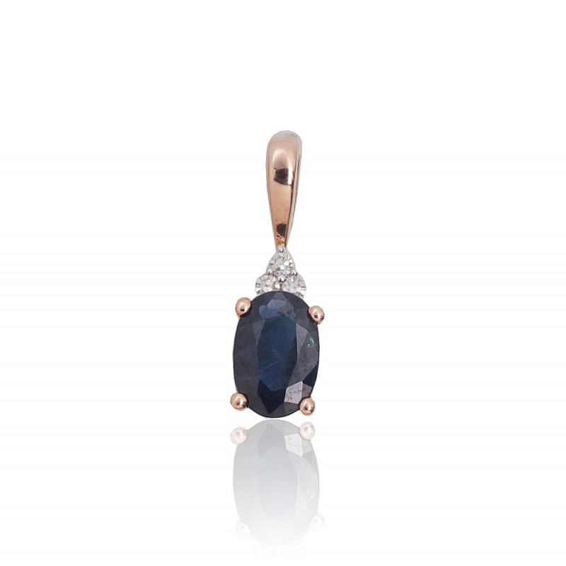 Gold pendant 1300973(Au-R+PRh-W)_DI+SA, Red Gold 585°, Rhodium (Plating) , Diamonds , Sapphire