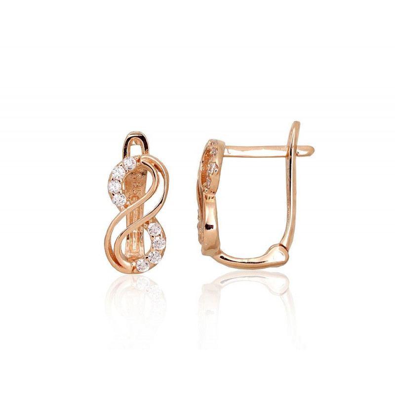 Gold earrings with 'english' lock 1201476(Au-R)_CZ, Red Gold 585°, Zirkons