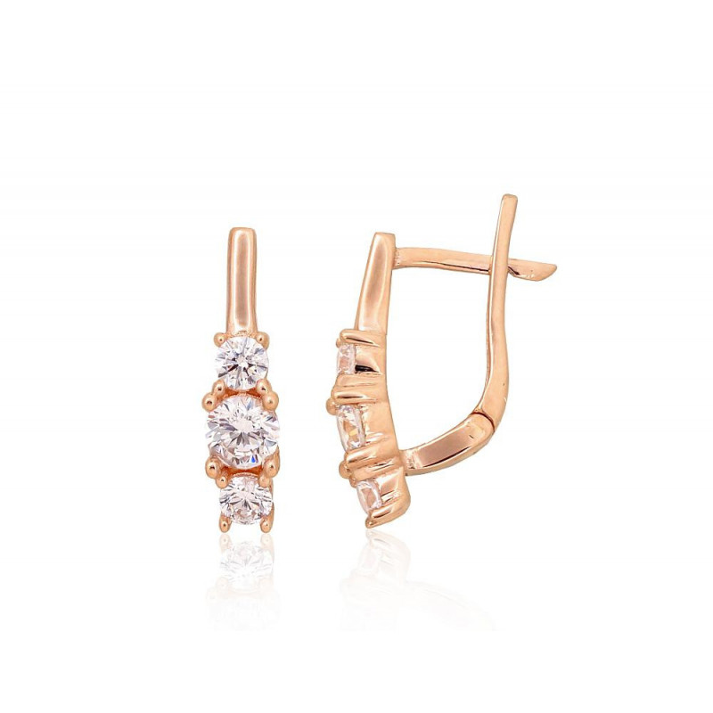 Gold earrings with 'english' lock 1201480(Au-R)_CZ, Red Gold 585°, Zirkons