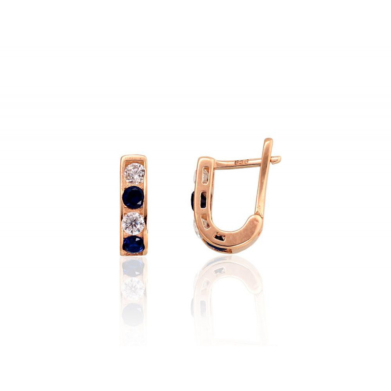 Gold earrings with 'english' lock 1201493(Au-R)_CZ+CZ-B, Red Gold 585°, Zirkons