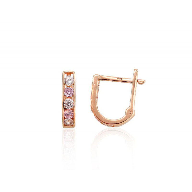 Gold earrings with 'english' lock 1201495(Au-R)_CZ+CZ-PI, Red Gold 585°, Zirkons