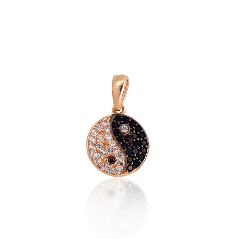 Gold pendant 1300992(Au-R+PRh-Bk)_CZ+CZ-BK, Red Gold 585°, Rhodium (Plating) , Zirkons