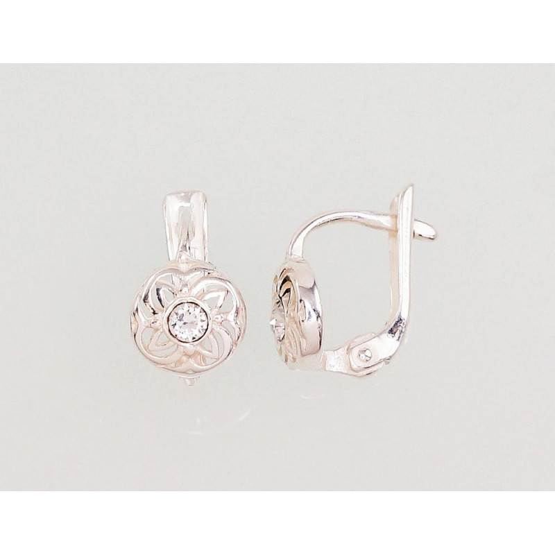 Silver earrings with 'english' lock 2202806_SV, Silver 925°, Crystals