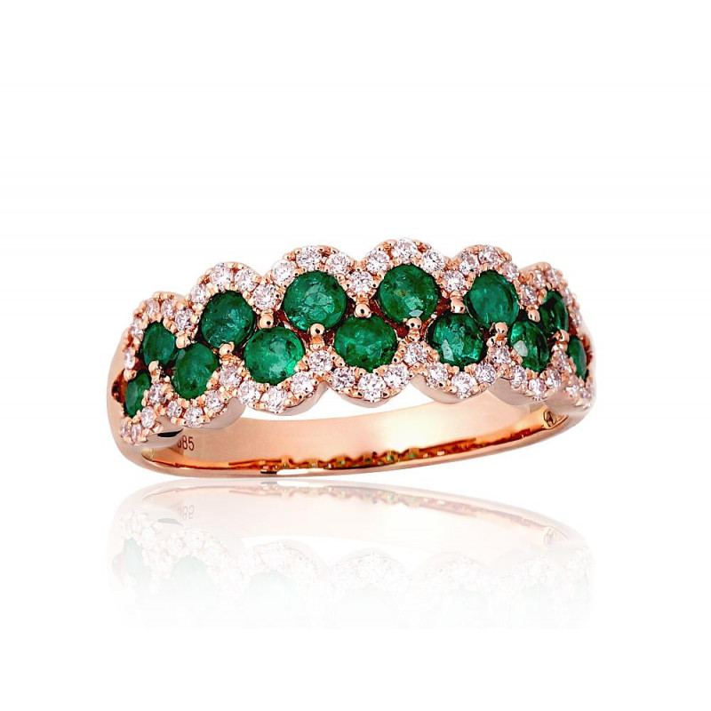 Gold ring 1101146(Au-R)_DI+EM, Red Gold 585°, Diamonds , Emerald